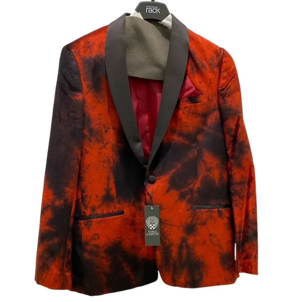 Vince Camuto Powis Satin Shawl Lapel Dinner Jacket In Burnt Red Brule Rouge 42S